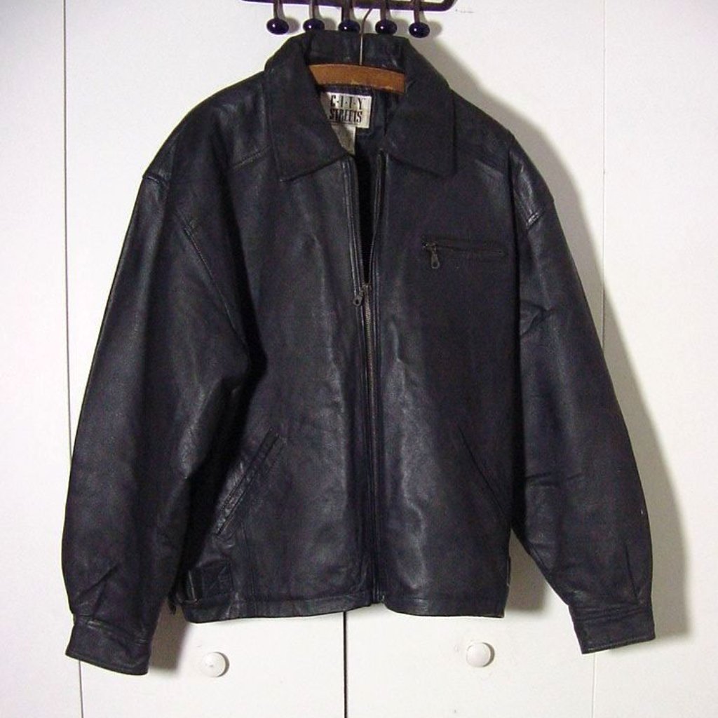 Vtg 90's City Streets Black Leather Jacket Buckle Back Sz Lt